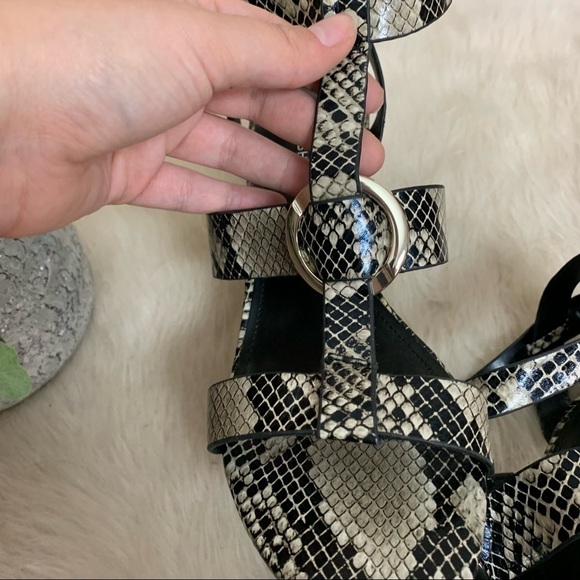 [Marc Fisher] Black Snake Animal Print Strappy Block Heel Sandals - Picture 3 of 11